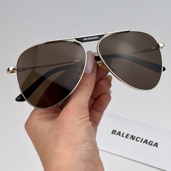 Balenciaga BB0244S 003 Sunglasses Gold Brown Pilot Unisex BB 0244S - Picture 2 of 14